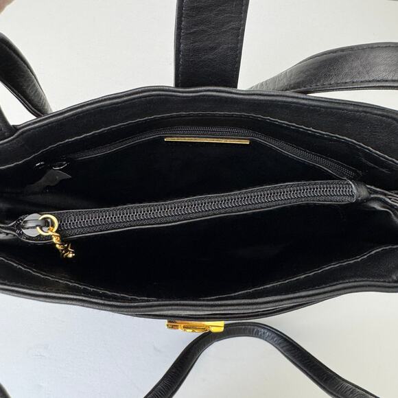 PRESWICK & MOORE Leather Shoulder Purse Double Handle Smooth Black Career - Picture 12 of 15